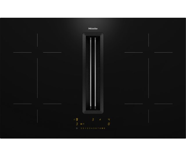 Miele KMDA 7473-1 FL Silence inductie kookplaat met afzuiging, vooraanzicht met vier kookzones en digitaal bedieningspaneel