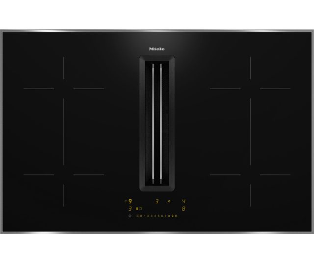 Miele KMDA 7473-1 FR Silence inductie kookplaat met afzuiging, vooraanzicht met bedieningspaneel en afzuigopening centraal
