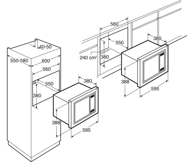 Maattekening Pelgrim MAG536RVS inbouw magnetron