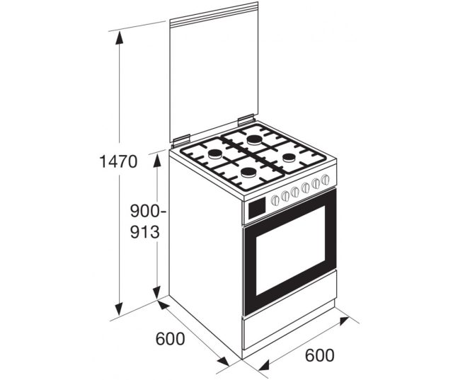 Maattekening Pelgrim PF8201RVSA fornuis