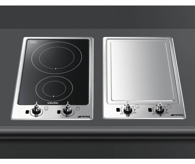 De Smeg PGF32I1 in een domino opstelling met andere domino kookplaten van SMEG