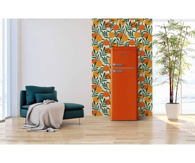 Schneider SCDD208VFLO retro jaren 50 koelkast - oranje