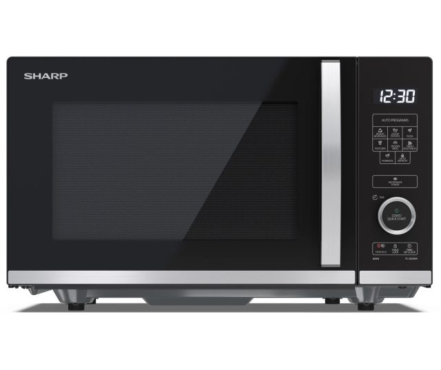 Sharp YC-QS204AE-B magnetron vooraanzicht met gesloten deur, digitaal display, bedieningspaneel en draaiknop