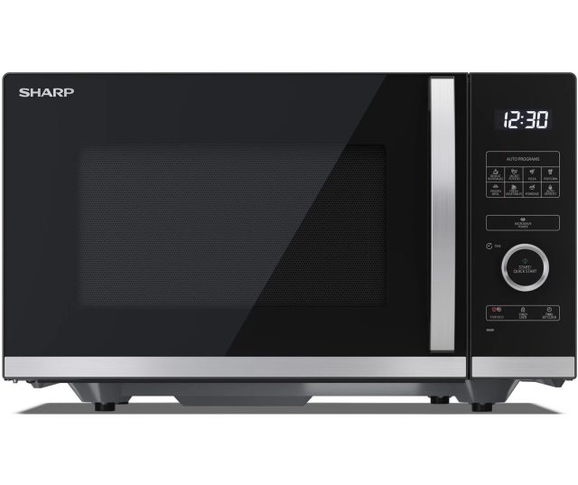 Sharp YC-QS254AE-B magnetron vooraanzicht met gesloten deur, digitaal display en bedieningspaneel