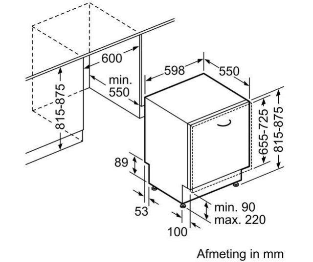Maattekening Siemens SN69M003NL inbouw vaatwasser