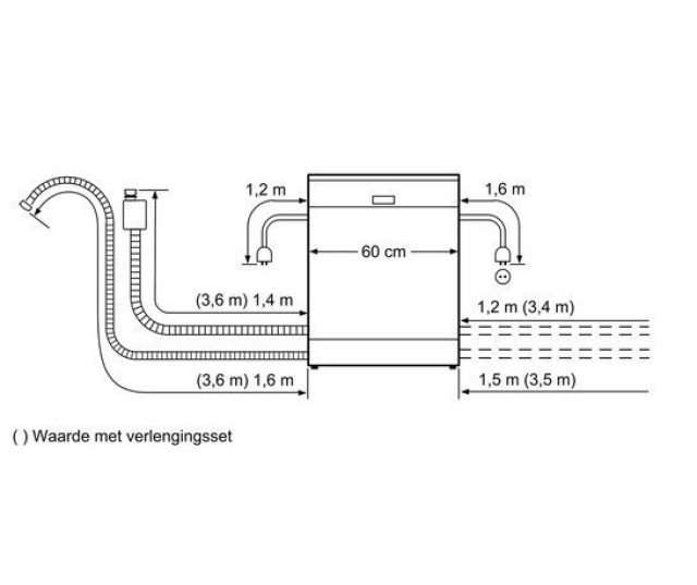 Maattekening van de slangen van de Siemens SX68M058EU