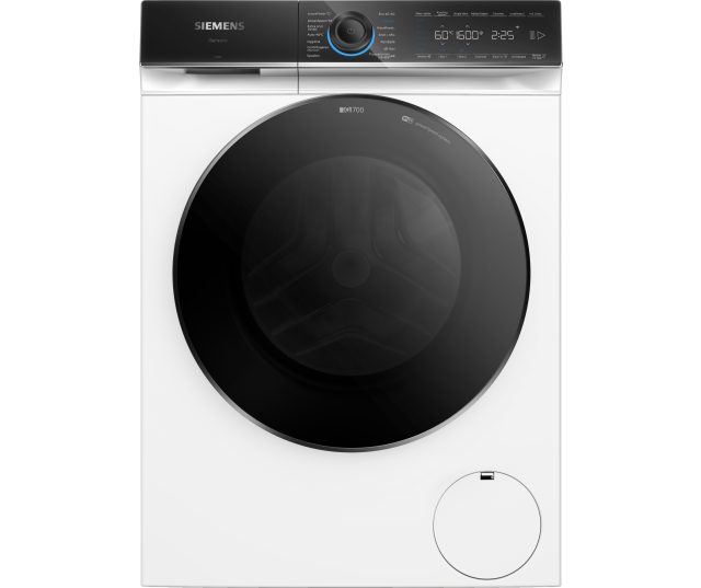 Siemens WG66B2ABNL wasmachine vooraanzicht met gesloten deur, bedieningspaneel en digitaal display