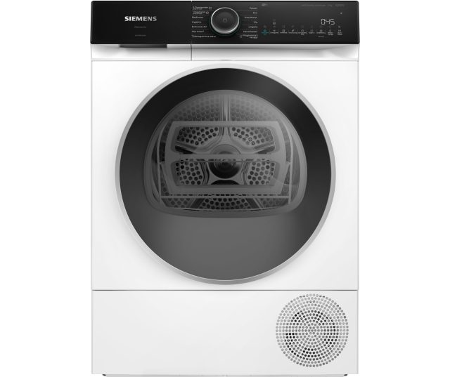 Siemens WQ46N2C9NL condensdroger vooraanzicht met geopende deur en zicht op trommel