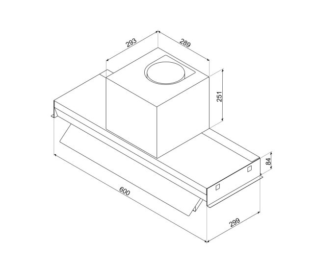 Smeg KSGT64XV afzuigkap technische tekening met afmetingen
