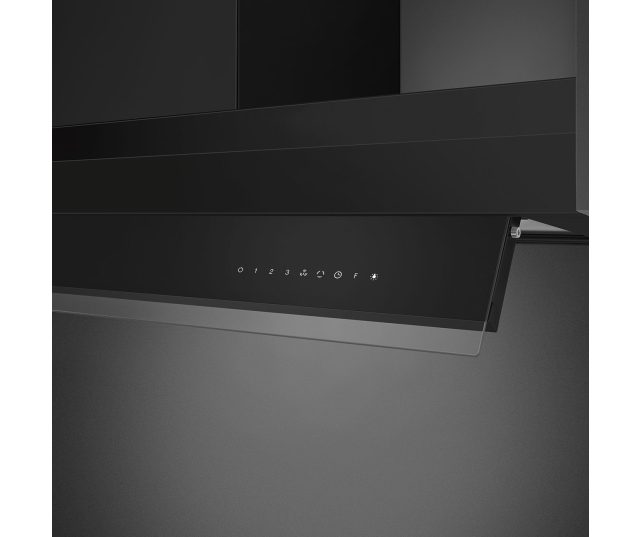 Smeg KSGT94BLV afzuigkap bedieningspaneel detail met touchbediening, snelheidstanden en functieknoppen