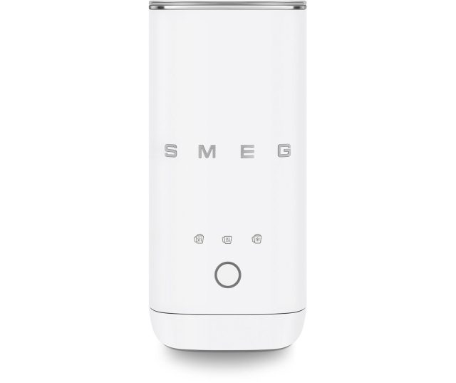 Smeg MFF02WHMEU melkopschuimer vooraanzicht met bedieningspaneel en iconencircuit