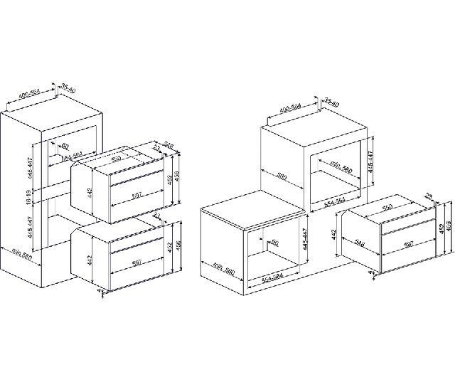 Maattekening Smeg SFP4120 compact inbouw oven