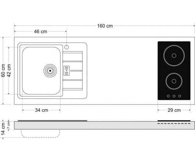 minikeuken Stengel PREMIUMLINE 160 cm edelstaal - Wit