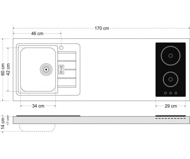 minikeuken Stengel PREMIUMLINE MPGSMOS 170 edelstaal - Wit