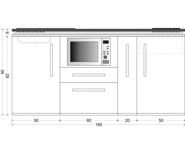 minikeuken Stengel DESIGNLINE 180 cm zwart - Wit