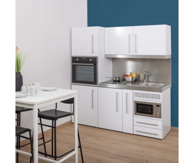 ALGARVE 180 cm met 4 toestellen Stengel minikeuken - Wit