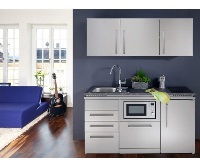Stengel HAMBURG 150 cm Inox edelstaal 4 toestelle minikeuken - Wit