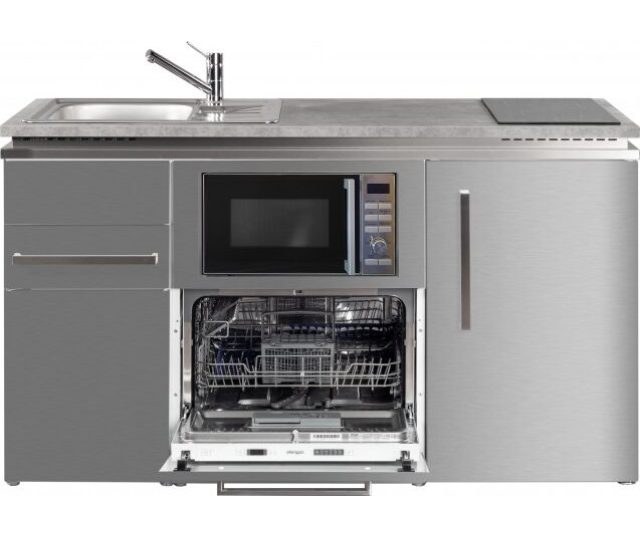 HAMBURG 150 cm Inox edelstaal 4 toestelle Stengel minikeuken - Wit