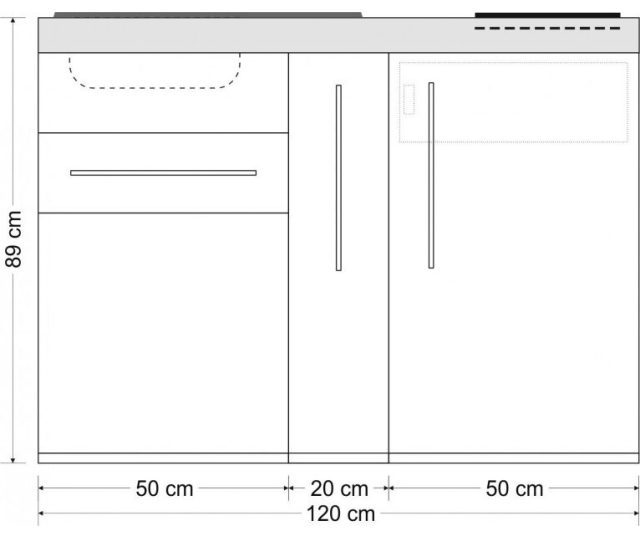 Stengel PARIS 120 cm koelkast combi-magnetron minikeuken - Wit