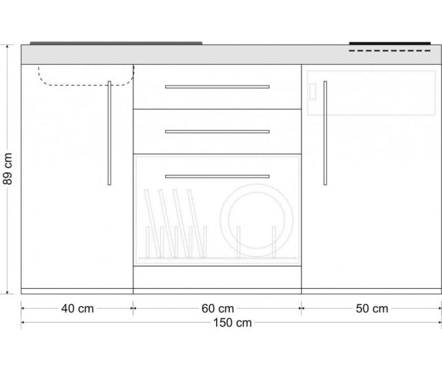 minikeuken Stengel PORTO 150 cm STUDIOLINE met 4 toestellen - Wit