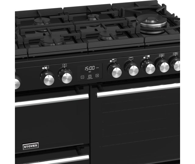 De wokbrander van het Stoves Precision DX S1000DF GTG EU BK zwart fornuis heeft een vermogen van 5,0 kW