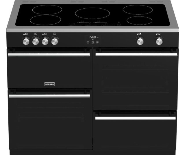 Het Stoves Precision DX S1100Ei BK zwart inductie fornuis heeft vijf inductiezones