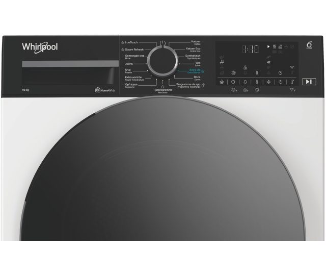 Whirlpool C WD 105M WBS BE condensdroger bedieningspaneel close-up met draaiknop