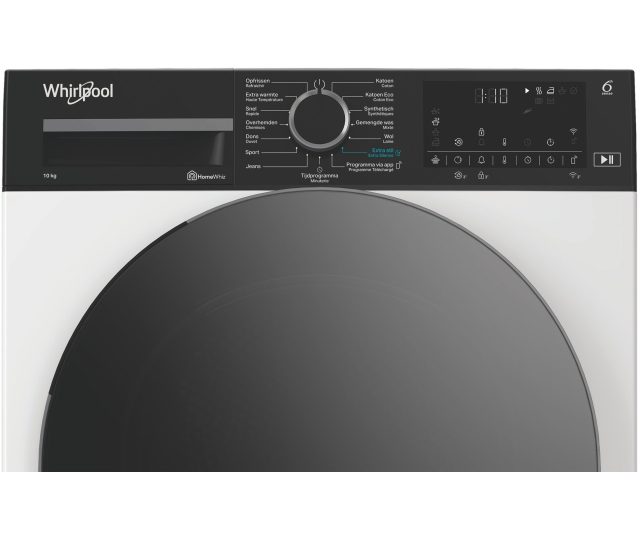 Whirlpool C WD 106M WBS BE droger bedieningspaneel detail bovenkant met display en knoppen