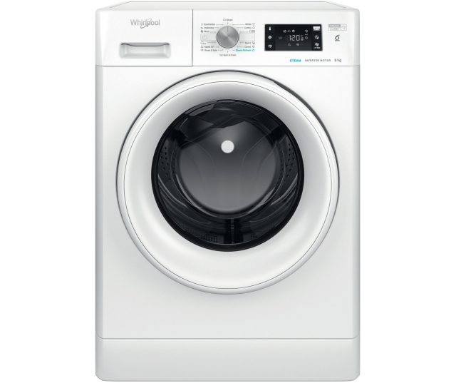 Whirlpool vrijstaande wasmachine bovenaanzicht met bedieningspaneel en draaiknop