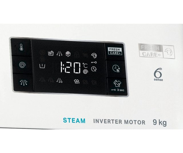 Whirlpool wasmachine bedieningspaneel touchscreen met digitale display en functiepictogrammen