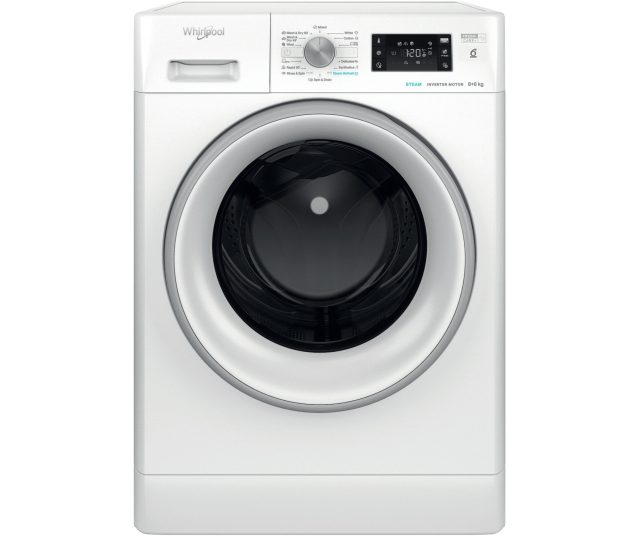 Whirlpool was/droogcombinatie 8+6 kg bovenaanzicht met gesloten deur en bedieningselementen