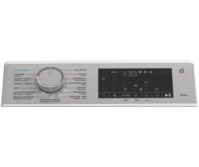 Whirlpool vrijstaande bovenlaad wasmachine, frontale bovenaanzicht bedieningspaneel