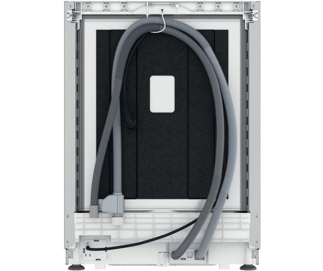 Whirlpool W7I HP40 LSC vaatwasser achterkant installatieweergave met afvoer- en waterleidingen