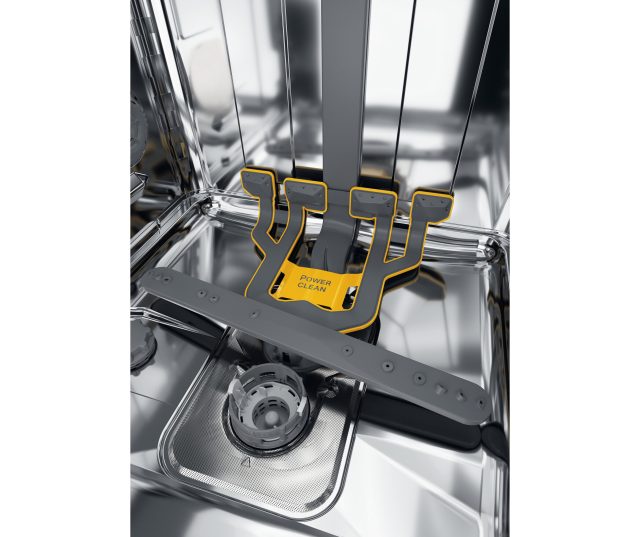 Whirlpool W7I HP40 LSC vaatwasser onderkant detail Power Clean-systeem met spuitarmen