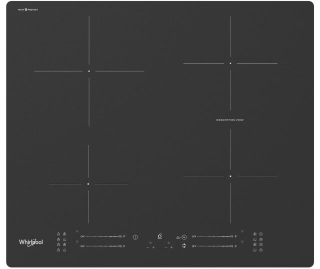 Whirlpool WB S2560 NE BM bovenaanzicht acht kookzones met connection zone en controletoetsen