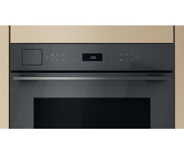 Whirlpool WCT7A9PHTSSG combi-stoomoven met magnetron bedieningspaneel close-up met display en knoppen