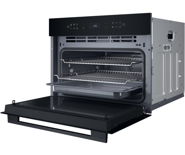Whirlpool WCW7O7HTSB magnetron-oven 3D zijkant geopend, interieur zichtbaar