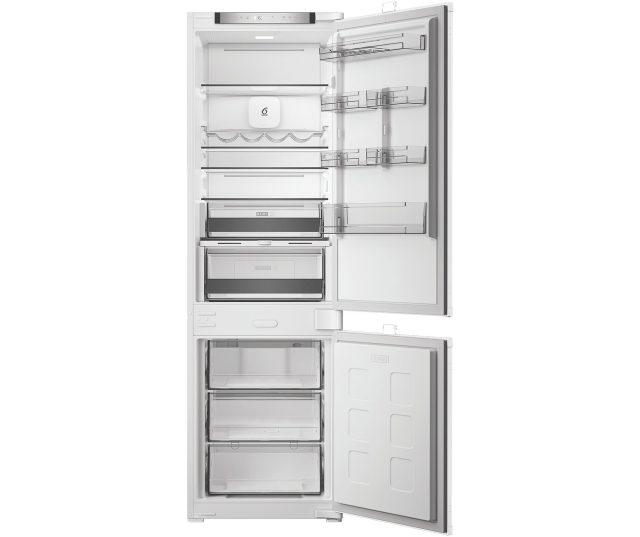 Whirlpool WHK2 5292 B4E inbouw koel-vriescombinatie met geopende deuren, overzicht beide compartimenten