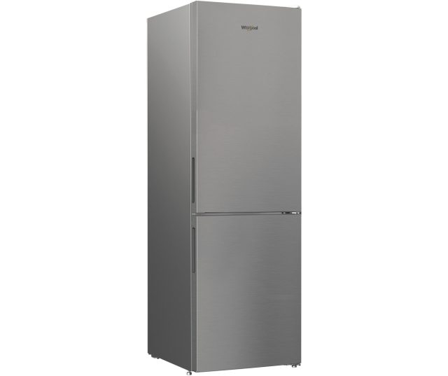 Whirlpool koel/vriescombinatie vooraanzicht gesloten, twee deuren, roestvrijstalen afwerking