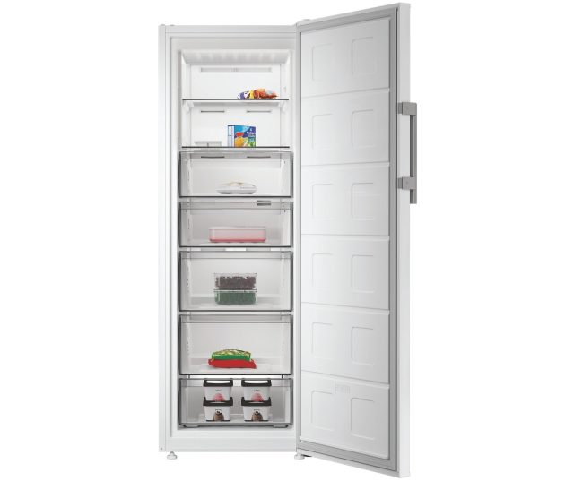Whirlpool WHLF 1292 W5E vriezer interieur gevuld met voedsel in laden en bakken