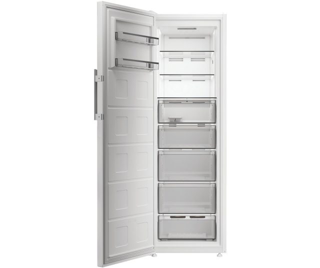 Whirlpool WHMFF 6314 W6E vriezer geopende deur met volle inhoud manden en laden