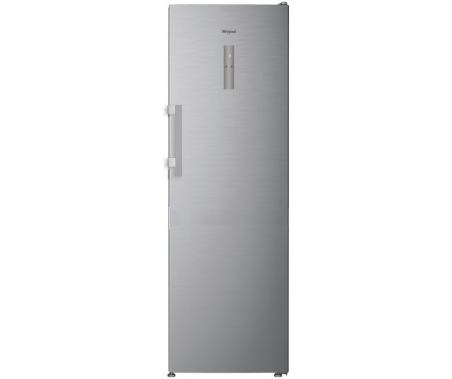 Whirlpool WHMLF 6442 XP4 koelkast vooraanzicht, zilverkleurig met handvat en bedieningspaneel boven