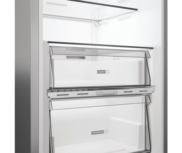 Whirlpool WHMLF 6442 XP4 lege koelkast bovenaanzicht dairyzone en crisperzones zonder inhoud