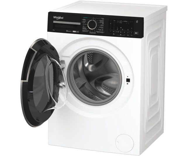 Whirlpool WPM 07W ADS BE wasmachine zijaanzicht met geopende deur