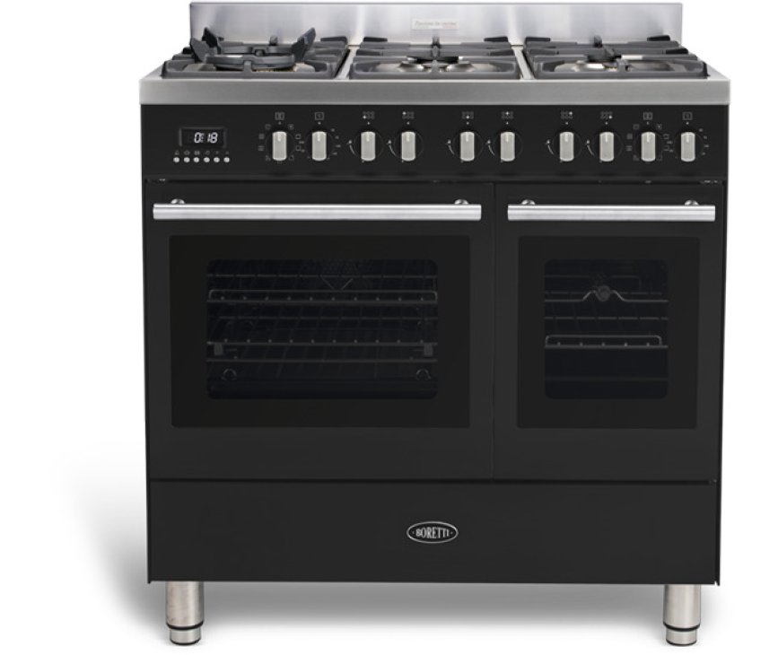 Boretti MFBG902ZW/2 fornuis met dubbele oven - zwart - Milano