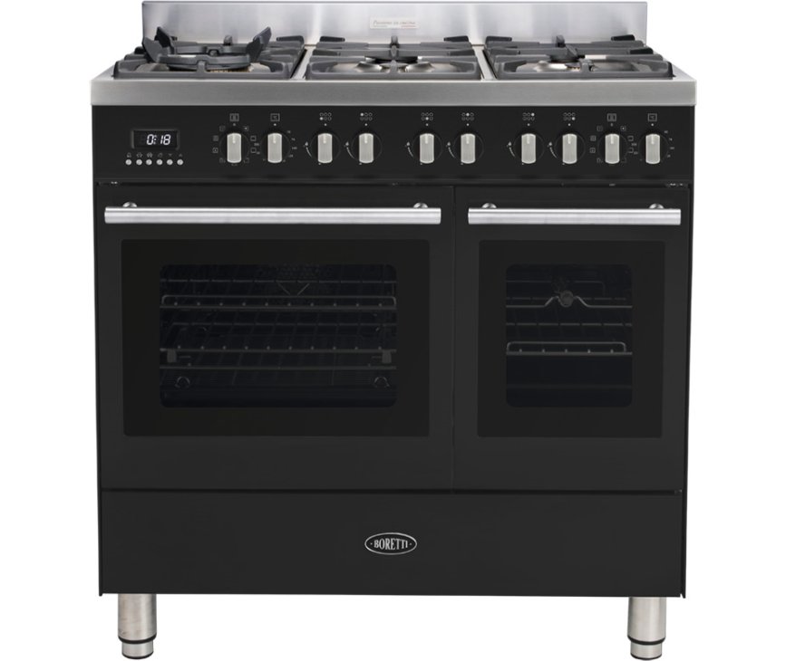 Boretti MFBG902ZW/2 fornuis met dubbele oven - zwart - Milano