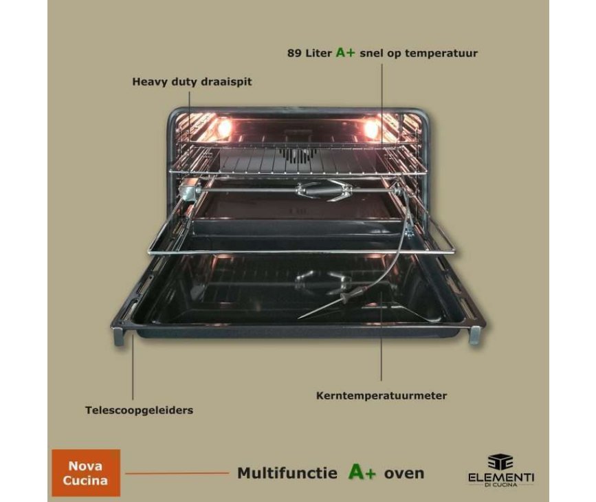Elementi di Cucina EM9036-MZ-IX-B inductie fornuis - modern - mat zwart