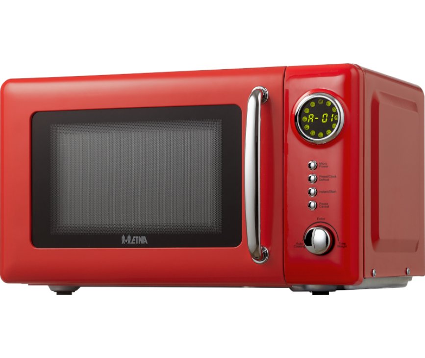 Fraai is het retro jaren 50 design in de kleur rood van de Etna SMV620ROO rood magnetron