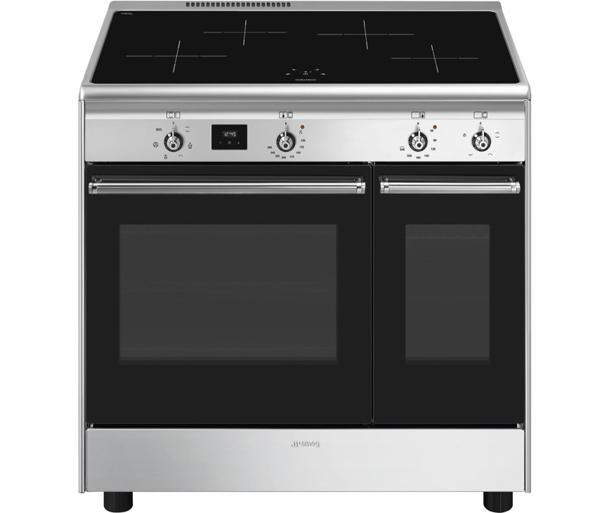 Smeg CX92IM inductie fornuis met dubbele oven - 90 cm. - rvs