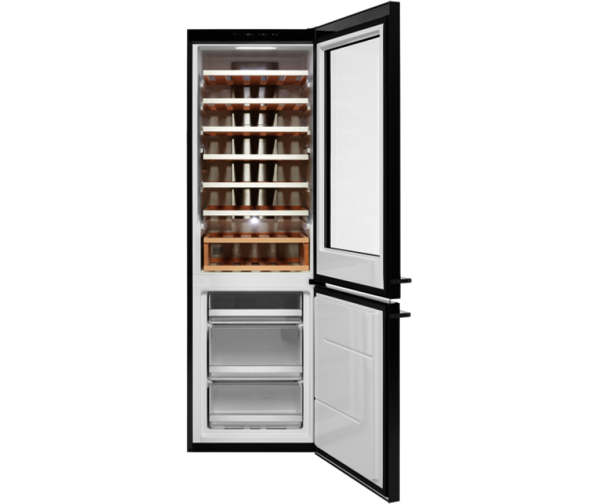 Atag KA2512WD blacksteel koelkast met bovenin wijn/dranken en onderin het vriesgedeelte